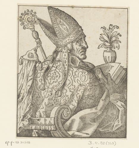 Zittende bisschop met een bloemenvaas by anonymous; Jost Amman