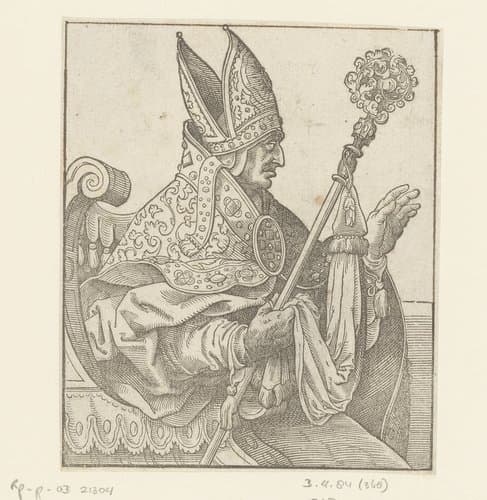 Zittende zegenende bisschop by anonymous; Jost Amman