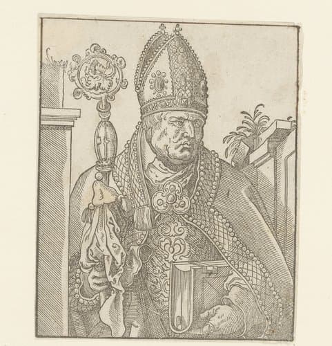 Bisschop staand tussen twee muren by anonymous; Jost Amman