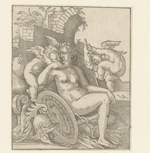 Venus met de wapens de wapens van Mars op de grond by anonymous; Jost Amman