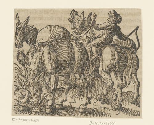 Boer met vier ezels by anonymous; Jost Amman