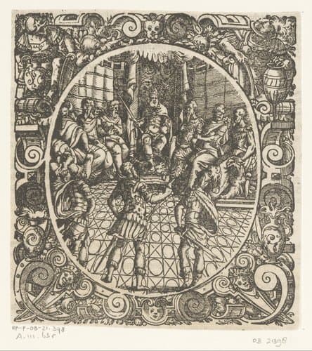 Heerser omringd door negen mannen by Jost Amman