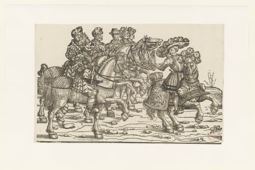 Aanvoerder en zes mannen met kruisbogen te paard by anonymous