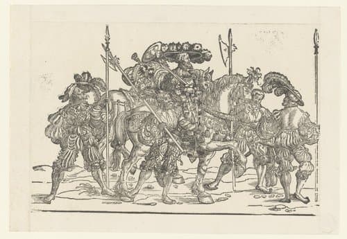 Keizer Karel V te paard met zijn heraut en enkele soldaten by anonymous