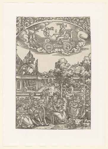 Venus in haar triomfwagen, daaronder haar planeetkinderen by anonymous; Hans Sebald Beham