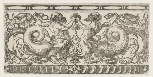 Ornament met twee vechtende tritons by anonymous; Hans Sebald Beham
