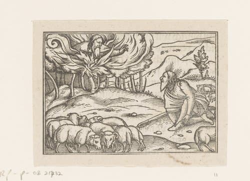 Mozes en de brandende braamstruik by anonymous; Hans Holbein (II)
