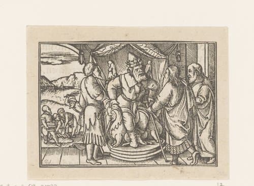 Mozes en Aäron in discussie met de Farao over de Israëlieten by anonymous; Hans Holbein (II)