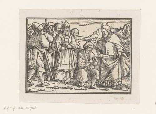 Mozes zegent een geknielde man by anonymous