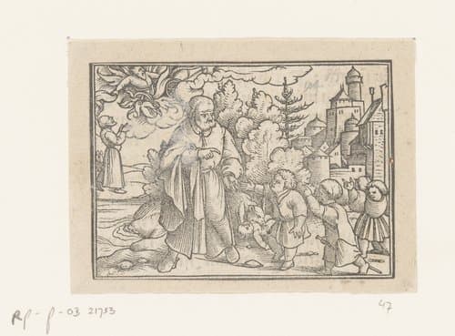 Bestraffing van de kinderen die Elisa bespotten by anonymous; Hans Holbein (II)