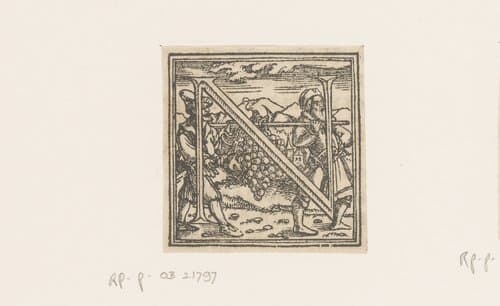 Letter N: Jozua en Kaleb met druiventros by anonymous; Hans Holbein (II)