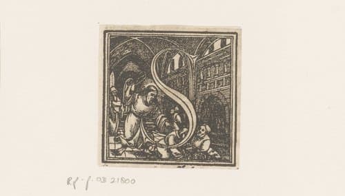 Letter S: Christus verdrijft de handelaren uit de tempel by anonymous; Hans Holbein (II)