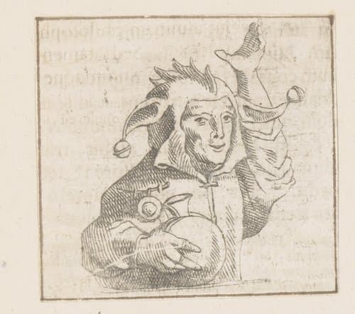 Gebarende nar met een kruik by Caspar Merian