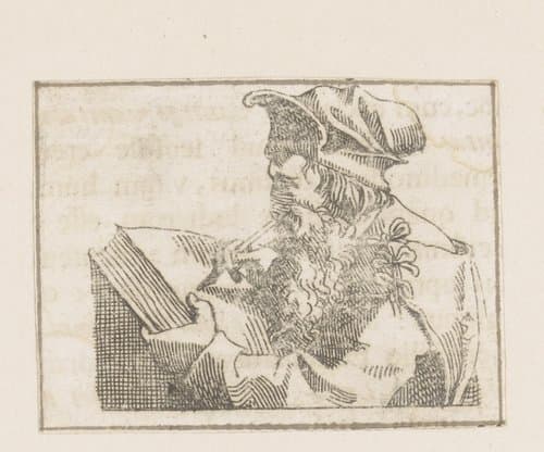 Profeet Jeremia schrijvend by Caspar Merian