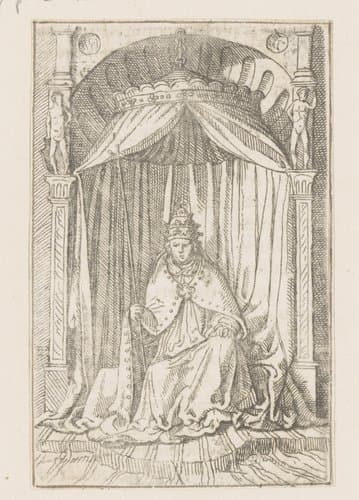 Paus Leo X zittend op troon by Caspar Merian