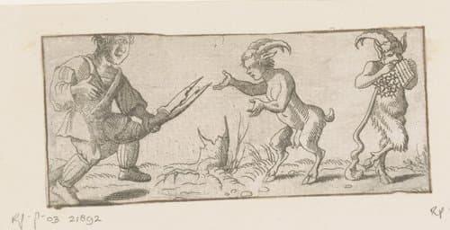 Polyphemus dansend met een satyr en Pan by Caspar Merian