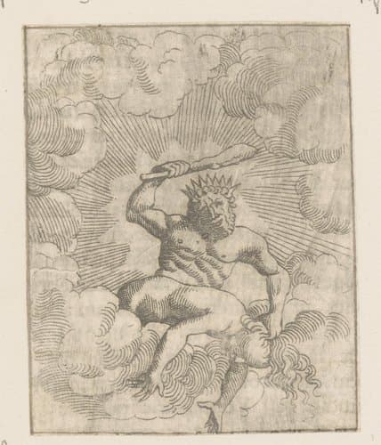 Jupiter slaat Ate met een knuppel by Caspar Merian