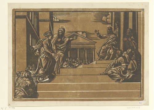 Marta leidt Maria Magdalena naar de tempel by Georg Matheus