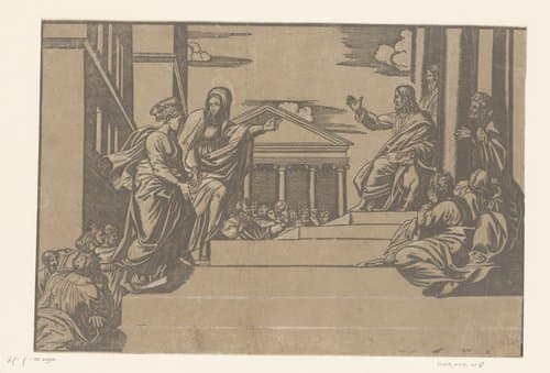 Marta leidt Maria Magdalena naar de tempel by Georg Matheus