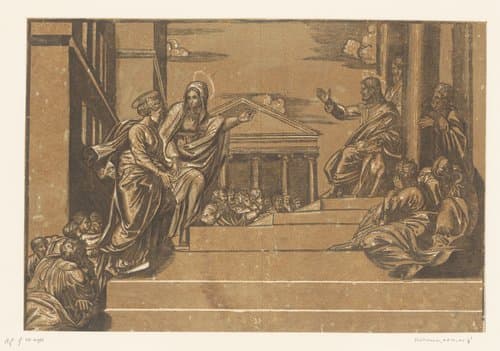 Marta leidt Maria Magdalena naar de tempel by Georg Matheus