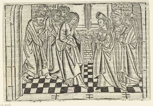 De drie Maria's bij de discipelen by Master of Delft