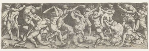 Gevecht tussen Romeinse soldaten by Monogrammist AC (16e eeuw)