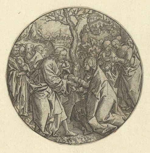 Christus neemt afscheid van Maria by Monogrammist L (graveur, Nederland)