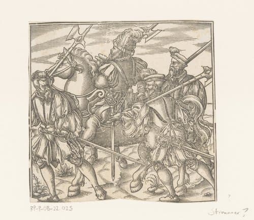 Ruiter en drie soldaten by Virgilius Solis