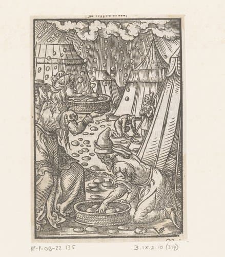 Verzamelen van het manna by Virgilius Solis