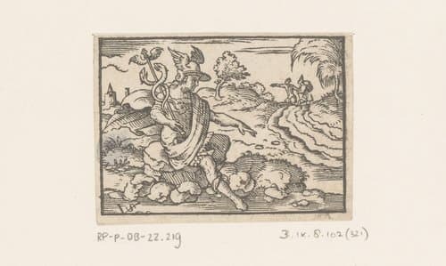 Fabel van Mercurius en twee reizigers by Virgilius Solis
