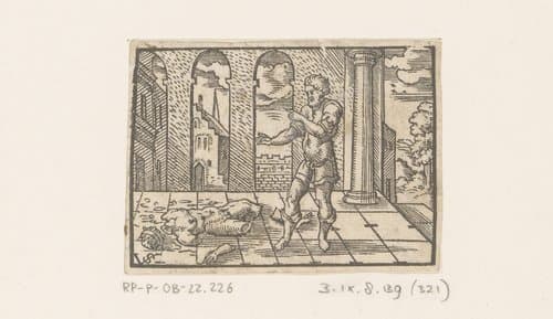 Fabel van de man die het beeld van Mercurius vernietigde by Virgilius Solis