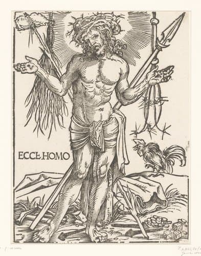 Christus als Man van Smarten, staande voor het kruis by anonymous; Hans Weiditz