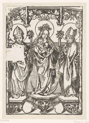 Maria met kind staande tussen twee heilige bisschoppen by anonymous; anonymous