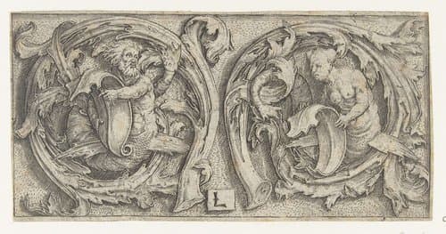 Ornament met triton en sirene by Lucas van Leyden