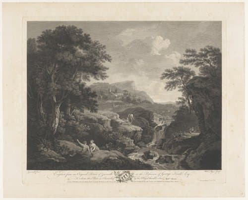 Landschap met vissers bij een waterval by William Byrne
