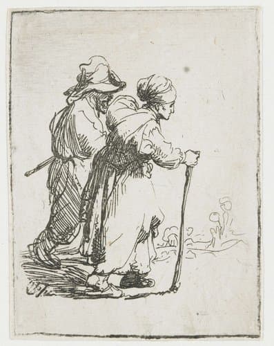 Twee landlopers, een man en een vrouw by Rembrandt van Rijn