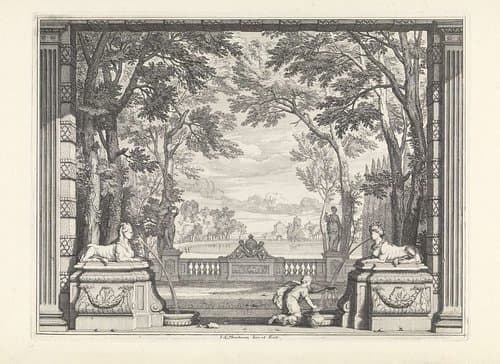 Parklandschap met twee sfinxen by Isaac de Moucheron
