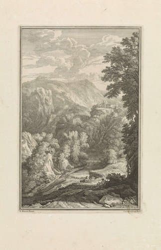 Arcadisch landschap met bergen en een rivier by Isaac de Moucheron