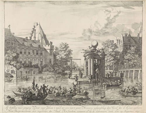 Gebouw voor het vuurwerk ter ere van het bezoek van het Russisch gezantschap aan Amsterdam by Isaac de Moucheron