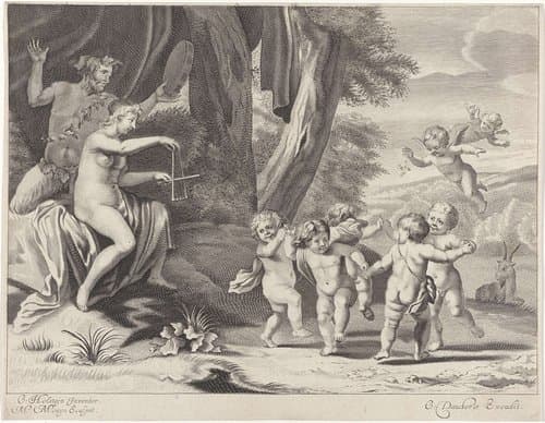 Dansende kinderen in een kring voor sater en maenade by Michiel Mosijn