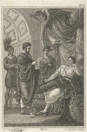 Boodschapper leest brief voor aan zittende vorst by Jan Mulder (1786-1817)