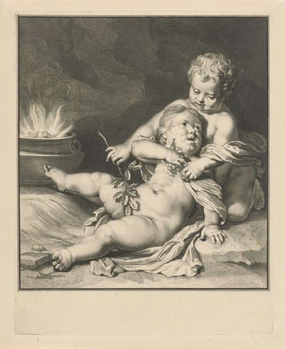 Twee kinderen met druiventros by Jan van Munnickhuysen