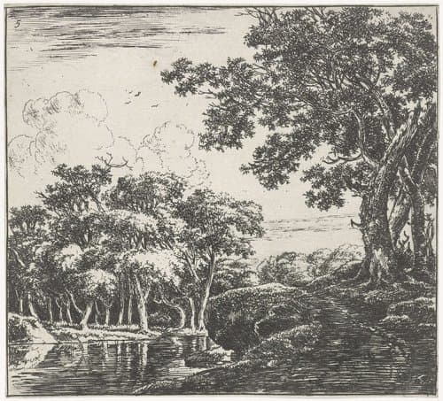 Bomen bij een rivier by Herman Naiwincx