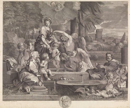 Heilige Familie in landschap by Michel Natalis
