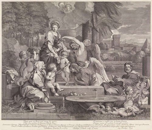 Heilige Familie in landschap by Michel Natalis