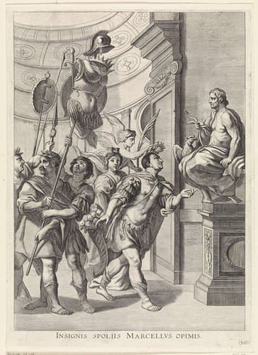 Marcellus offert buitgemaakte wapenrusting aan Jupiter by Jacob Neefs