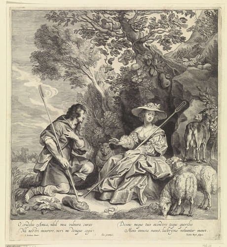 Coridon en Sylvia met de schapen by Jacob Neefs