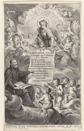 Titelpagina voor: Leonardus Lessius, De beatitudine. De actibus humanis (...), 1645 by Jacob Neefs