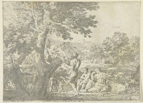 Landschap met herders en een hond by Franciscus de Neve