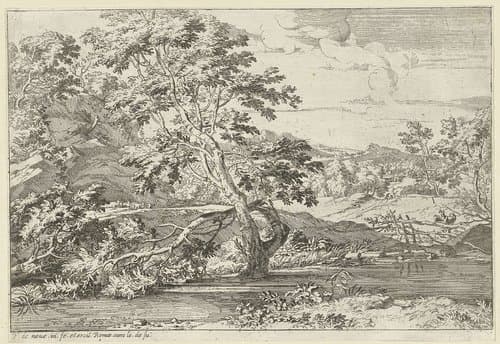 Landschap met een boom in het water by Franciscus de Neve